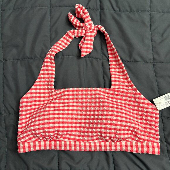 Lands' End Gingham Square Neck Halter Bikini Swim top - Size: Small Long - NWT - Picture 1 of 10
